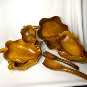 9 piece wooden salad bowl set
